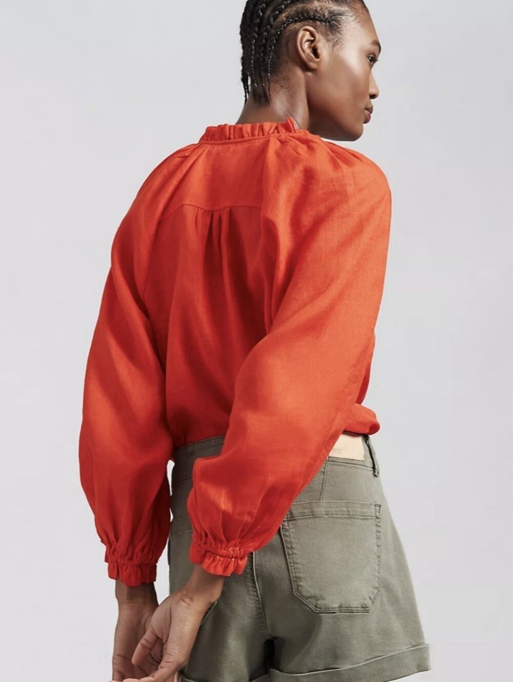 Anthropologie Maeve 100% Linen Audie Puff Sleeve Blouse Red Size XS Boho Coastal - Picture 4 of 8